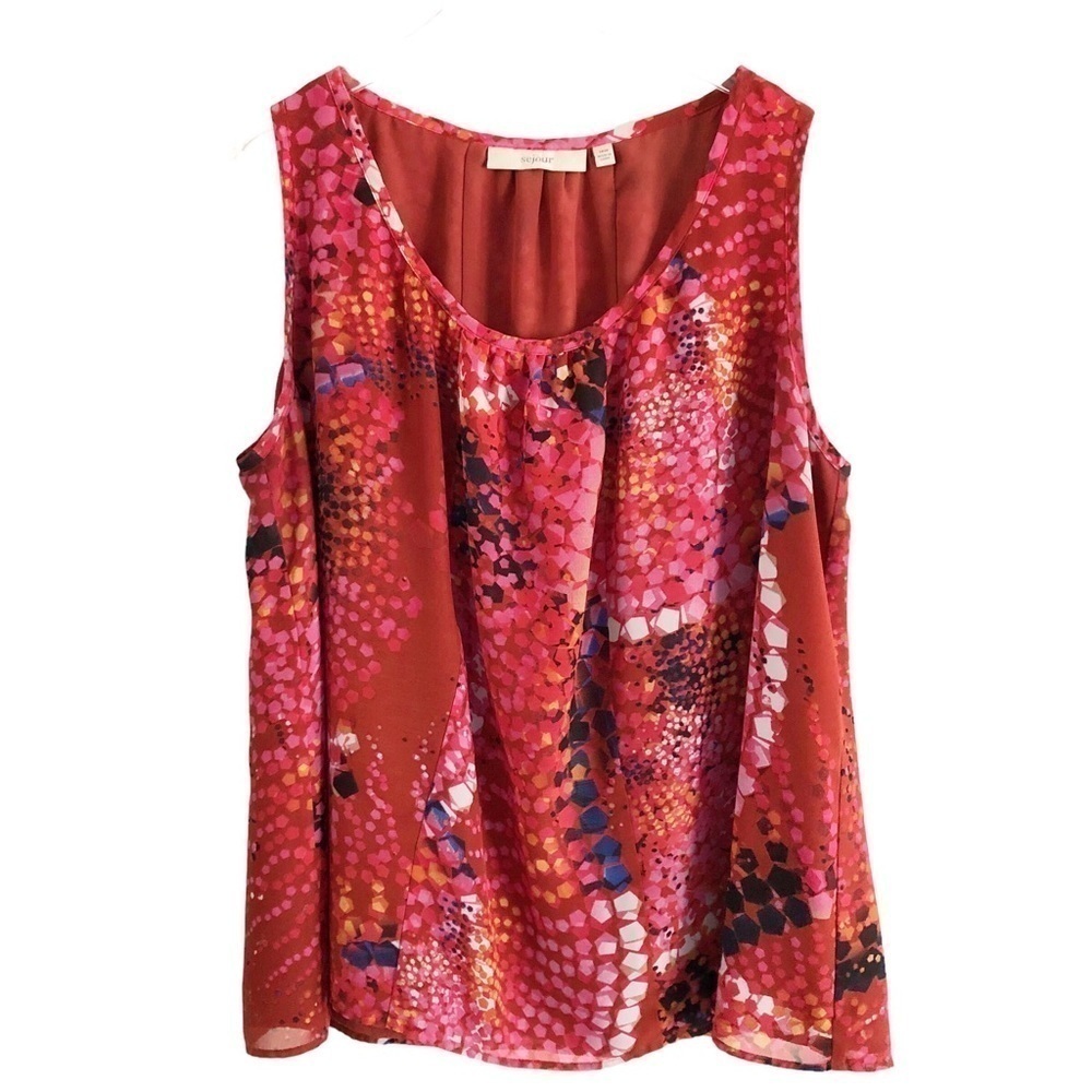 Sejour Abstract Sleeveless Tank Red Multi Print 14W